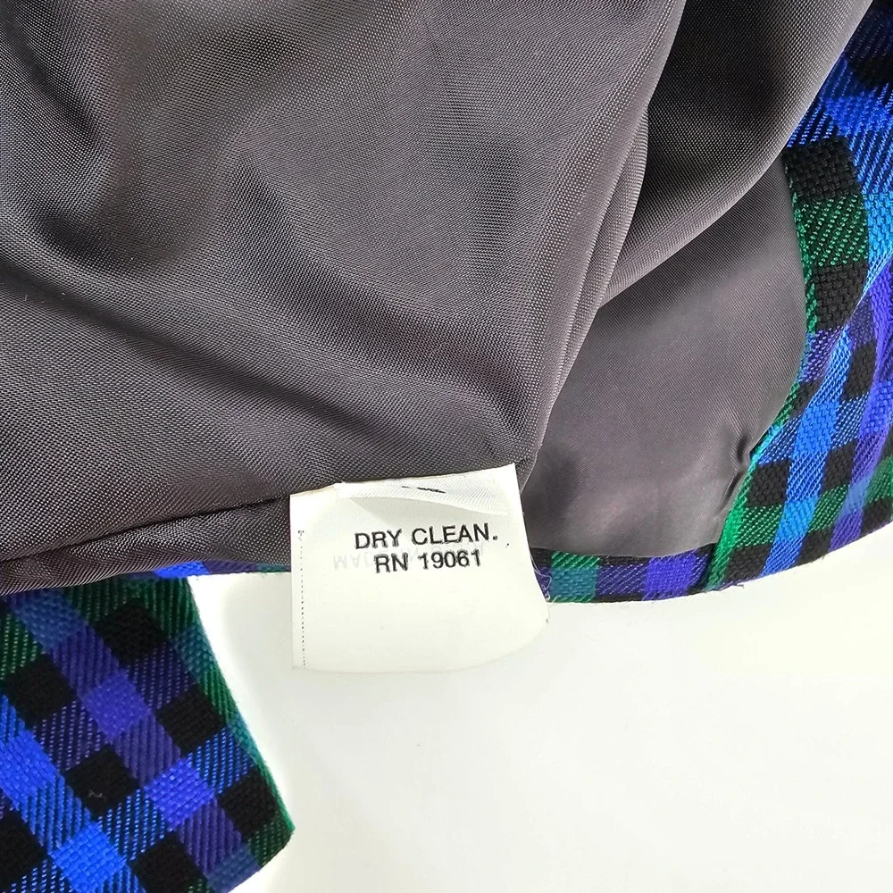 Tanner Skirt Suit 12 Blue Green Purple Plaid Vintage Blazer Skirt Made in USA